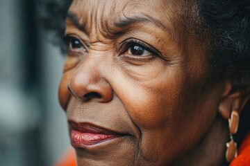 Woman's Face in Orange Jacket