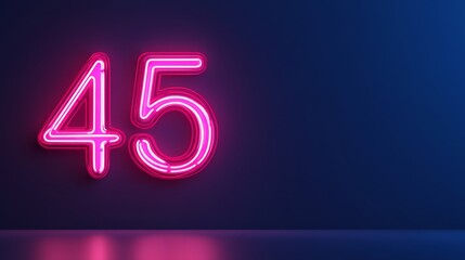 Neon Number 45. Glowing Pink Light Number 45 On Dark Background, Three-Dimensional Illustration.