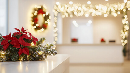 Corporate Reception Area Decorated for Christmas Holidays