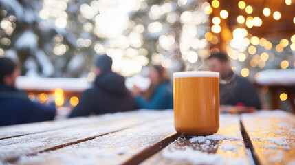 Cozy Friends Gathering on Cabin Porch in Winter Snow