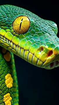 Green tree python gracefully moving its head from side to side
