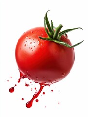 Fresh Tomato with Juice Splash on White Background