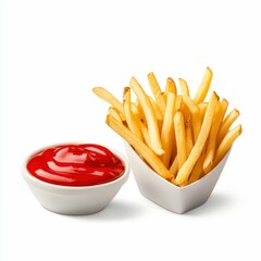 French Fries with Ketchup and Mayonnaise on White Background
