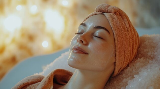 Woman with towel on head