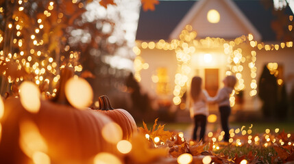 Family Decorating for Halloween in Cozy Sweaters