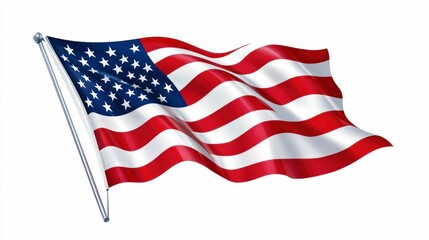 Fototapeta premium American Flag Blowing in the Wind Isolated on White Background