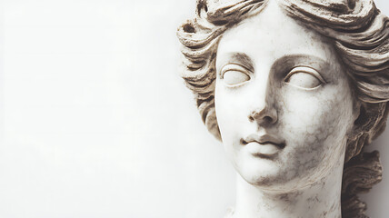 Obraz premium Gypsum reproduction of an ancient Venus statue head isolated on a white background, highlighting classical beauty and Greco-Roman art style. 