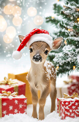 A deer with Christmas decoration