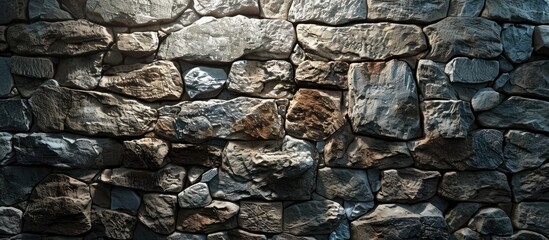 Fototapeta premium Daylight illuminating a stone wall texture perfect for use as a banner background or backdrop with a blank copy space image