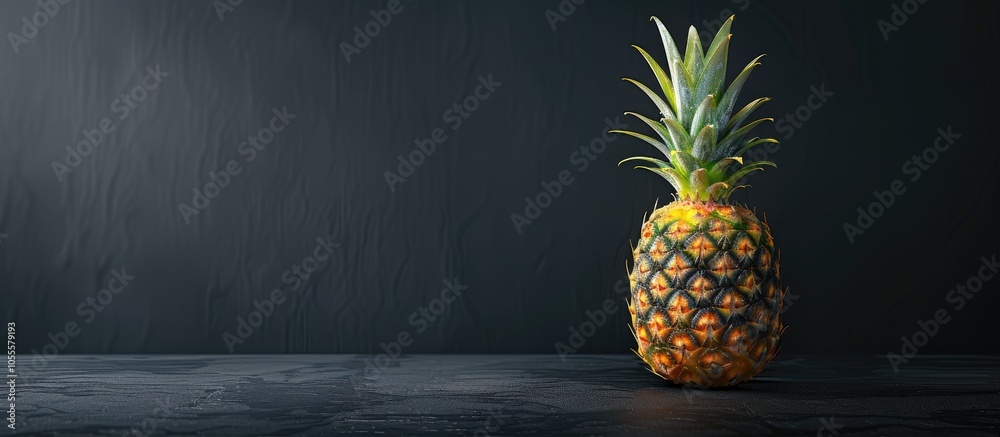 Wall mural pineapple placed on a dark backdrop with copy space image
