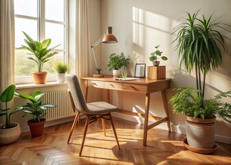 Obraz premium Vintage Style Study Space for Productivity: Simple and Elegant Design with Natural Light