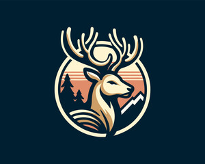 Deer Head Logo Vector Illustration for T-shirts