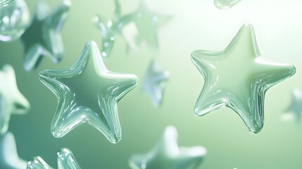 Glowing Glass Star Shapes on Blurred Greenish Background