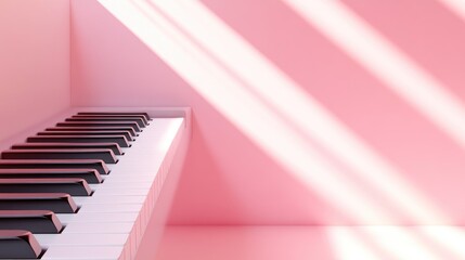 Minimalist aesthetic featuring piano keys in an abstract rectangular arrangement against a soft pastel pink background ideal for music themed creative projects