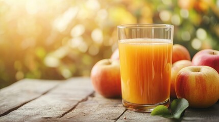 Fototapeta premium Glass filled with nutritious apple juice Refreshing beverage made from fresh apples Rich in antioxidants promoting a healthy lifestyle