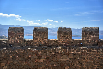 stone walls of the medieval fortress in Molyvos on the island of Lesbos