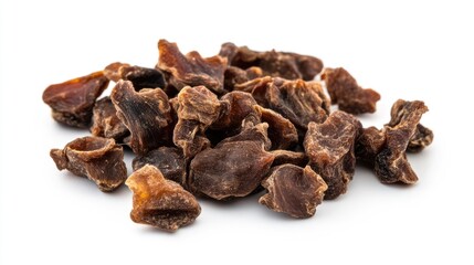 Obraz premium Dried beef lung bits a chewable and nearly fat free natural treat for dogs set against a white backdrop