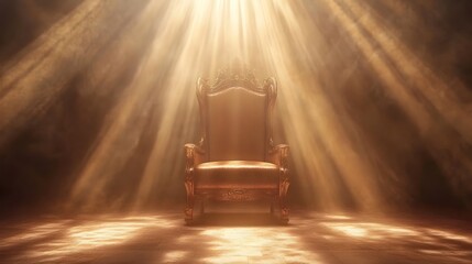 Majestic Empty Throne with Radiant Light Beams Symbolizing Power and Authority