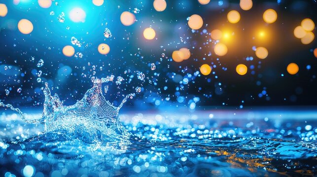 The Concept Of Boating Relaxing At Sea Splashes Of Blue Water In The Sea Close Up Colorful Bright Stage Lights In A Concert The Blurred Blue And White Light Spotlights Boce As Background