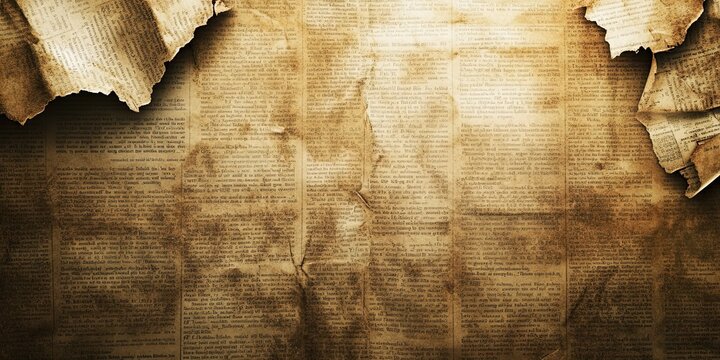 Vintage newspaper with sepia texture. An antique document, aged and torn, captures historic print. Nostalgia in a classic style, perfect for media or storytelling backgrounds.