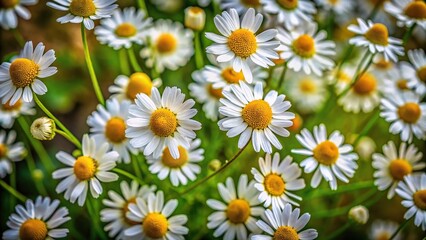 Fototapeta premium Aerial view of white chamomile flowers in forest