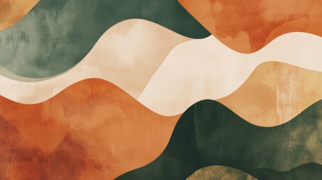 An abstract background with organic, fluid shapes in warm earth tones like terracotta and olive green, giving a natural and inviting feel