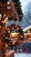  Decorated Christmas Wreath in a Festive Market
