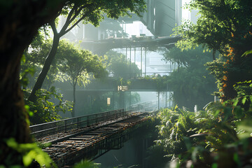 Explore the innovative bridge constructed with state-of-the-art digital technology in a lush green environment  Discover the marvel of modern engineering with a bridge that combines cutting-edge digit