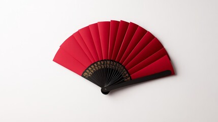 Elegant red folding fan with intricate black detailing