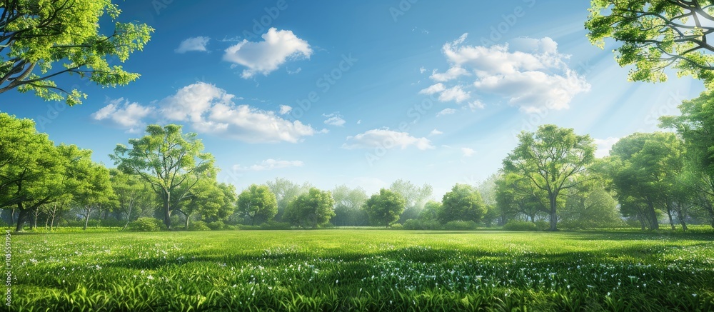 Canvas Prints scenic spring landscape with lush trees green grass and a clear blue sky suitable for use as a copy 