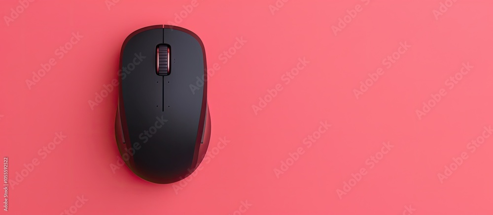 Poster top view of a wireless mouse and mousepad on a pink backdrop with an area for text in the image. cop