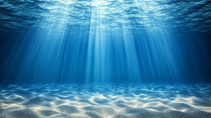 Obraz premium Sunlight Shining Through Ocean Water To Sandy Bottom, Underwater Scene With Light Rays