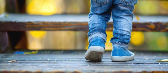 A toddler s wobbly steps featured in a copy space image