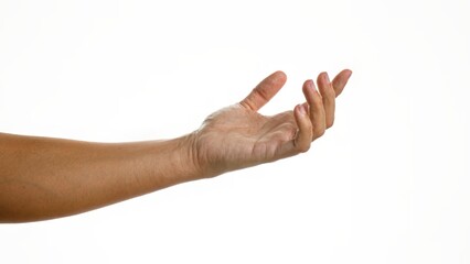 Outstretched hand over white background presenting isolated fingers