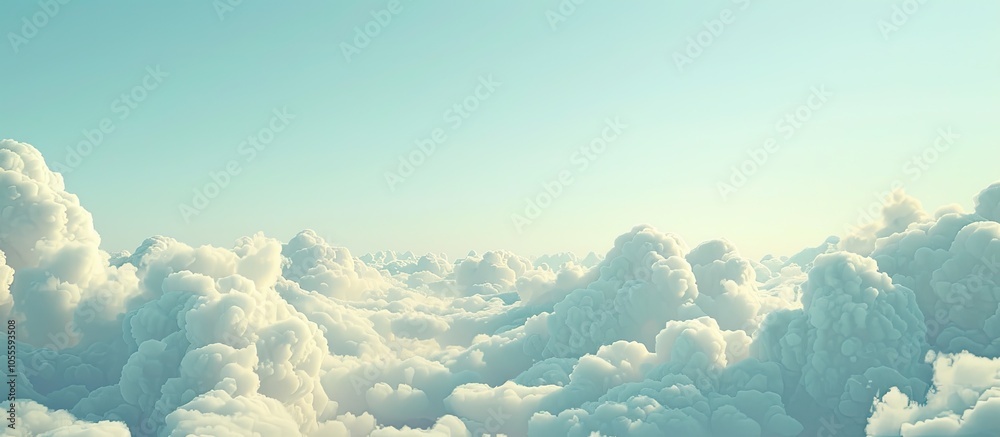 Poster a serene morning sky with fluffy white clouds and a copy space image at its center symbolizing new b
