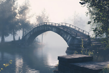 Naklejka premium The stone bridge, built by the hands of the builders, stretches across the river, as beautiful as the picture in your imagination.