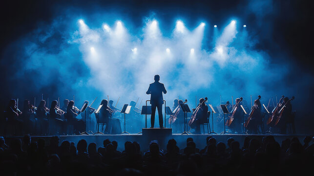 A symphony orchestra on stage . AI generative.