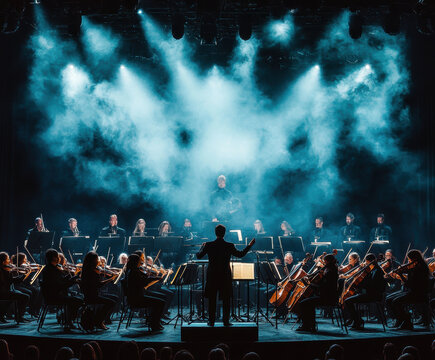 Naklejki A symphony orchestra on stage . AI generative.