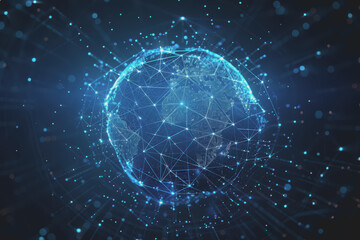 Obraz premium Glowing blue digital sphere with interconnected nodes. represents a global network.