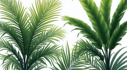 Green Leaves Of Tropical Plants Bush (Monstera, Palm, Rubber Plant, Pine, Bird Nest Fern). Transparent, Cutout, Or Clipping Path