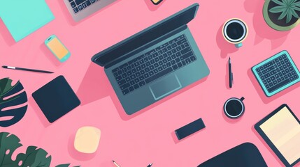 Network flat design top view theme information technology