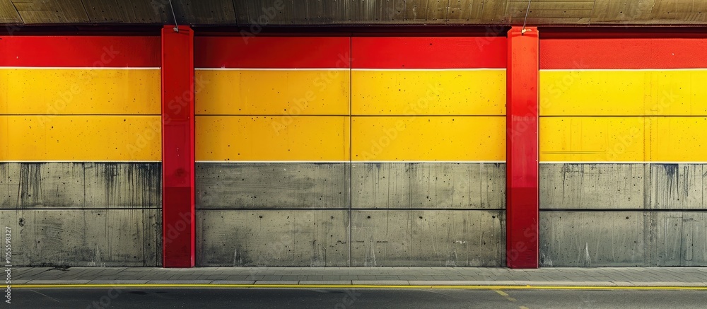 Wall mural The vibrant yellow and red stripes on the wall offer a lively and dynamic contrast exuding energy and excitement enhancing the copy space image