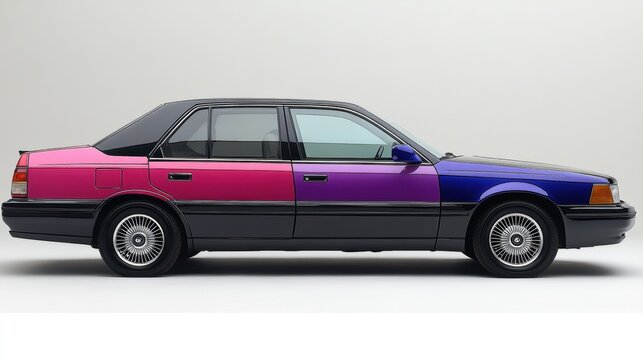 Black car with pink and purple paint.
