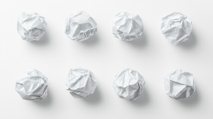 Fototapeta premium Collection of crumpled paper balls set against a white background