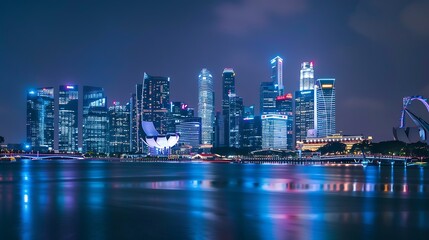 Naklejka premium Singapore Skyline Illuminated by Night Lights