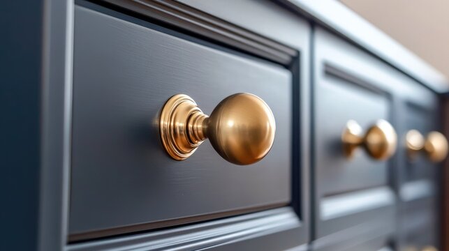 Close up view of knobs on kitchen cabinet doors