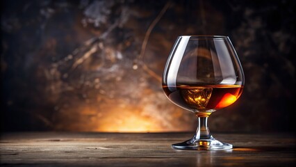 Glass brandy bottle on dark background