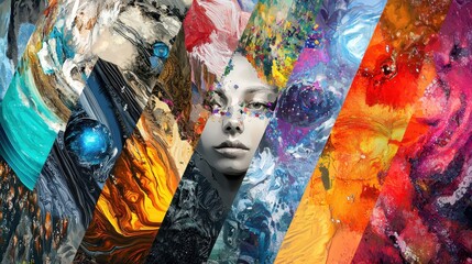 Vivid abstract collage blending nature, people, and color for creative art inspiration and vibrant visual storytelling.