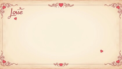 Decorative love letter background with hearts and ornate frame design