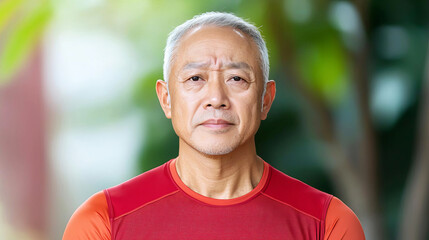 Senior asian old man with sportswear has an inflamed neck and shoulder pain Old man senior has problem with structural posture